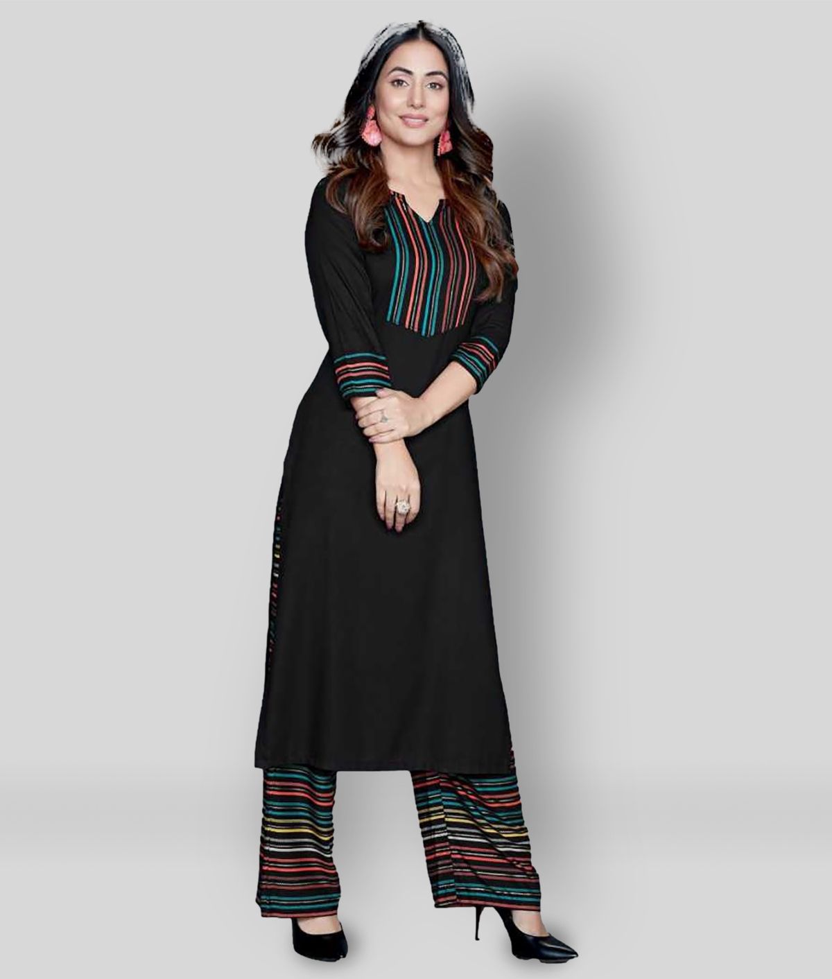 Estela - Black Straight Rayon Women's Stitched Salwar Suit ( Pack of 1 )