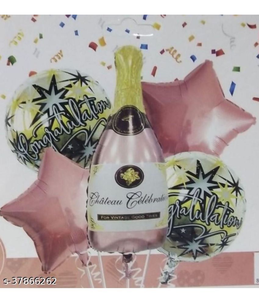     			Kiran Enterprises Happy Birthday Rosegold Bottle Foil Balloons Set of 5 Pcs