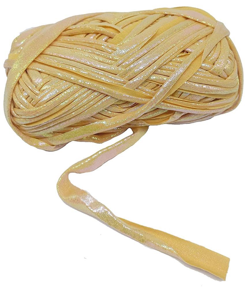     			PRANSUNITA Metallic Shining Sparkle T-Shirt Knitting Yarn – 100 GMS - for Hand Knit Clutch Bag Backpack Bulky Blanket Cushion Crochet Glossy Yarn – Color - Biscuit (Light Brown )