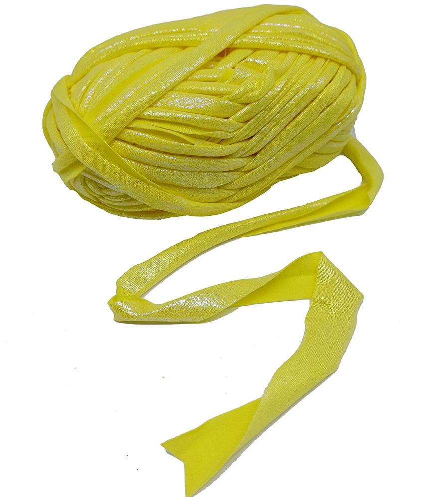     			PRANSUNITA Metallic Shining Sparkle T-Shirt Knitting Yarn – 100 GMS - for Hand Knit Clutch Bag Backpack Bulky Blanket Cushion Crochet Glossy Yarn – Color - Yellow