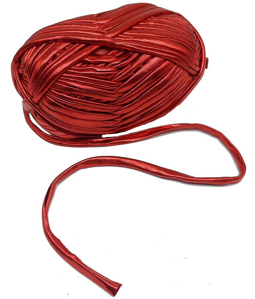     			PRANSUNITA Metallic Shining Sparkle T-Shirt Knitting Yarn – 100 GMS - for Hand Knit Clutch Bag Backpack Bulky Blanket Cushion Crochet Glossy Yarn – Color - Red