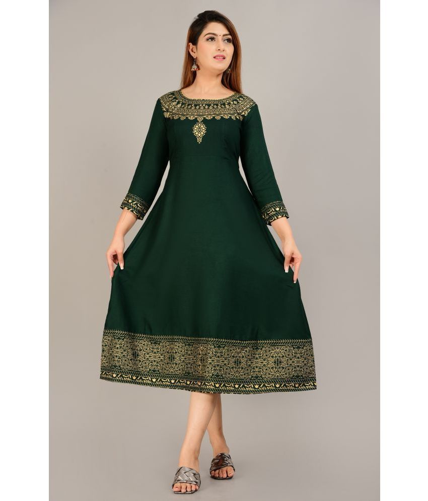     			SIPET - Green Rayon Women's Flared Kurti with Dupatta ( Pack of 1 )