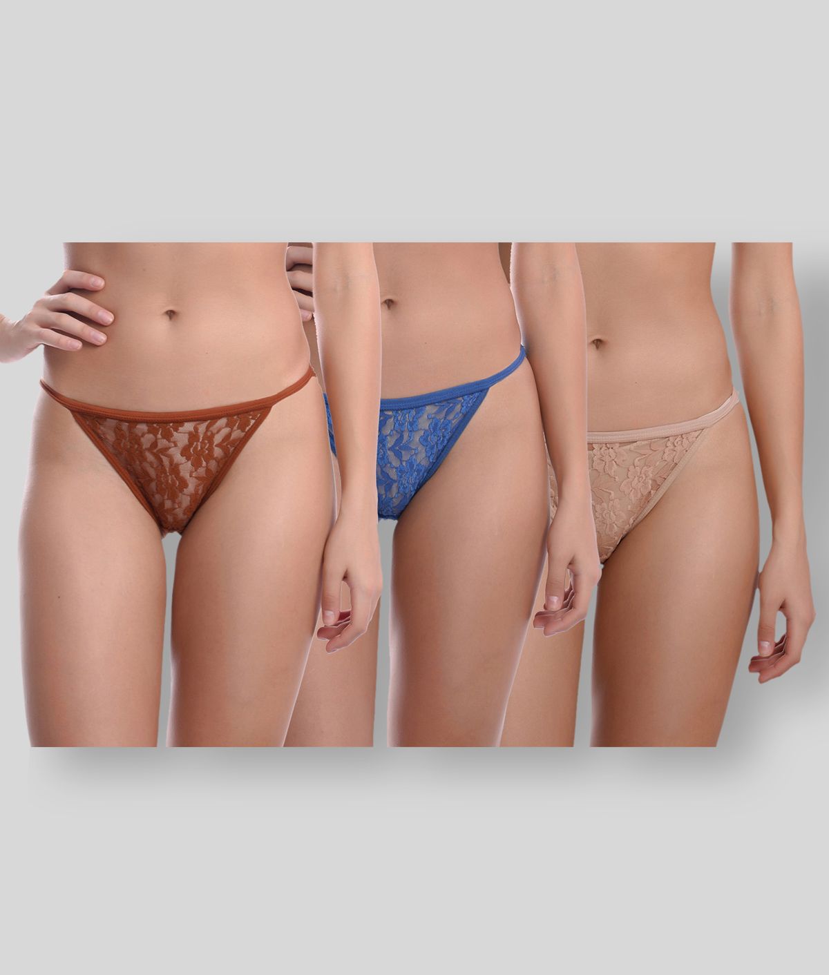     			Madam Pack of 3 Lace Self Design Women's Cheekies ( Multi Color )