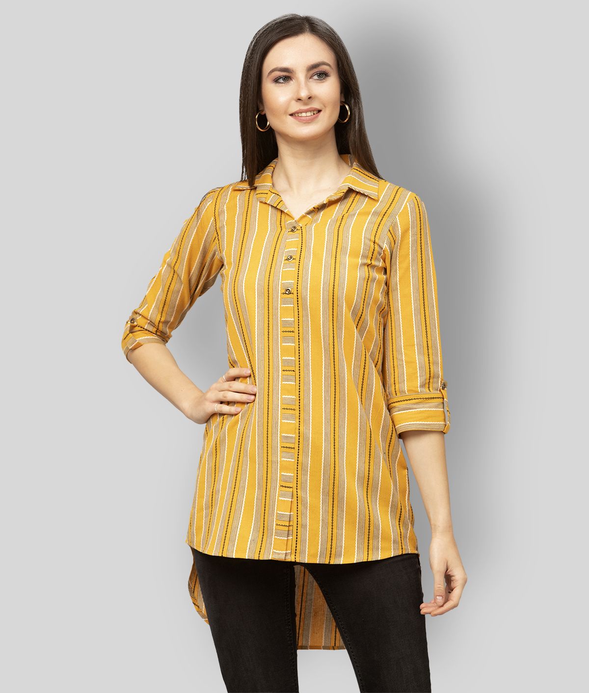     			Selvia - Yellow Cotton Women's Shirt Style Top ( Pack of 1 )