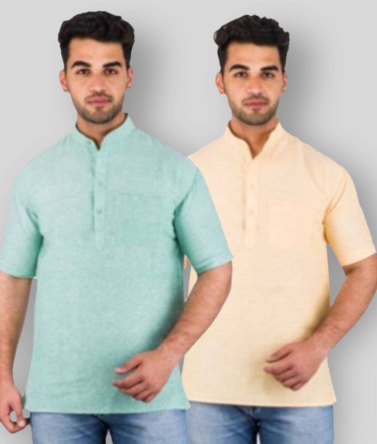     			DESHBANDHU DBK - Multicolor Cotton Men's Shirt Style Kurta ( Pack of 2 )