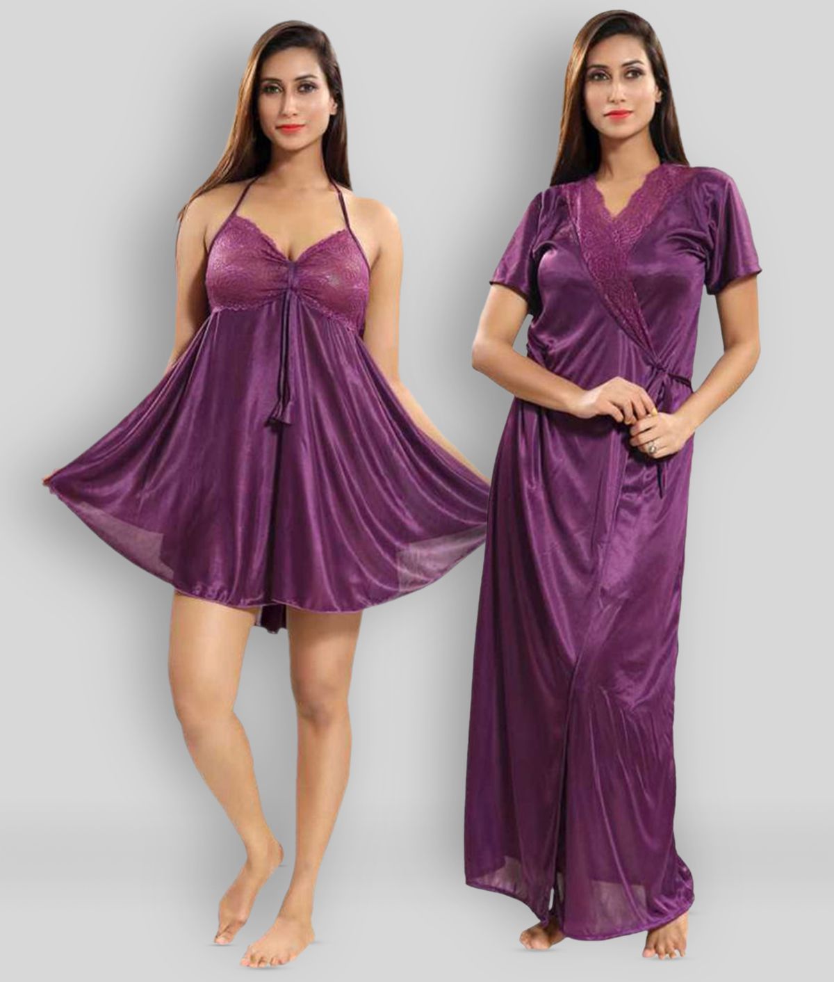 Buy Gangomi Purple Satin Womens Nightwear Nighty And Night Gowns Pack Of 1 Online At Best 