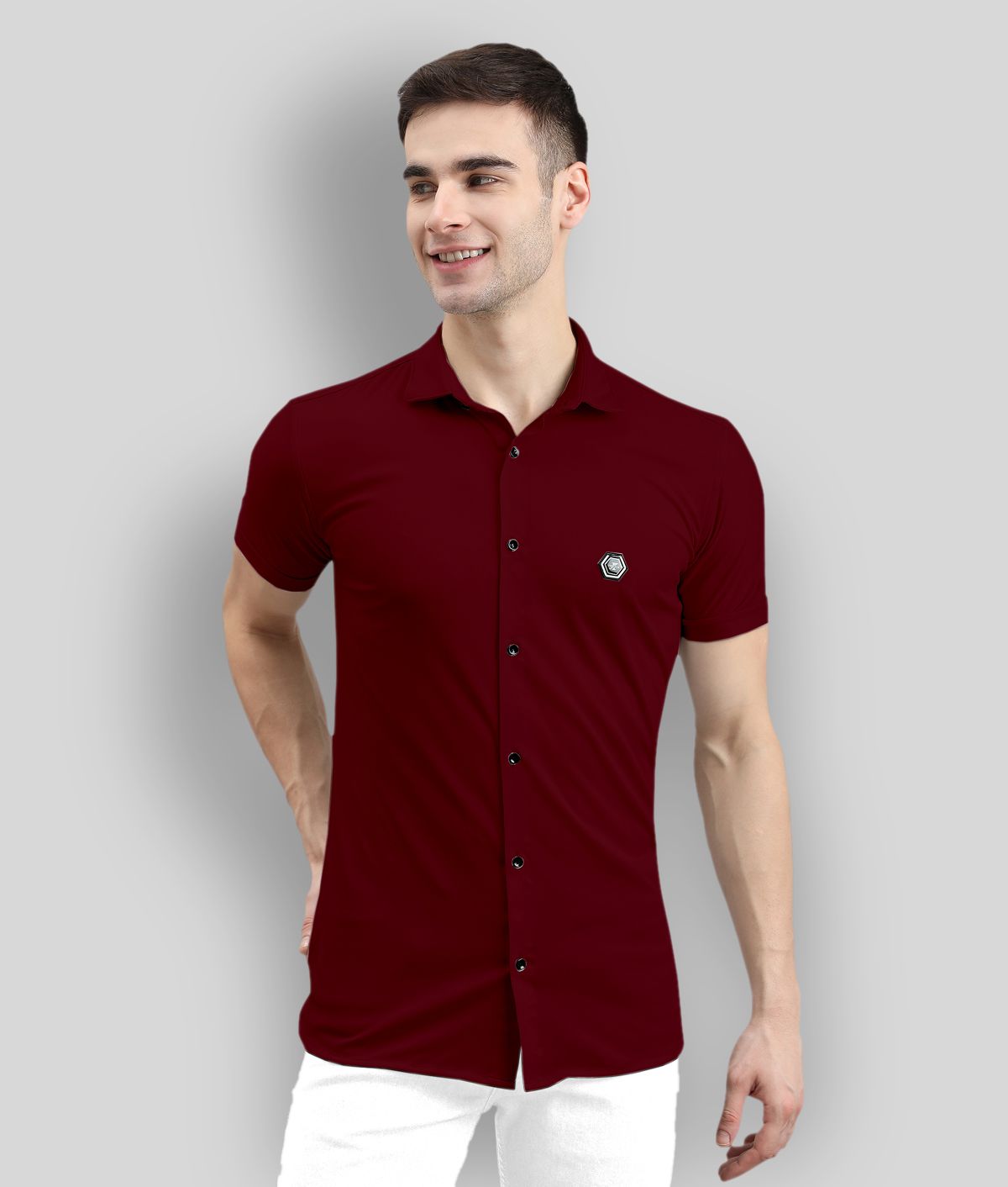 INDICLUB - Maroon Cotton Blend Slim Fit Men's Casual Shirt (Pack of 1)
