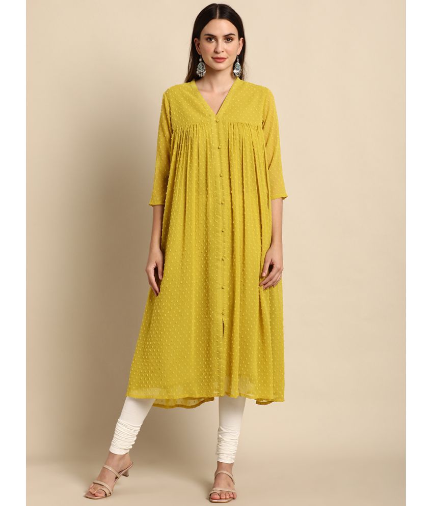     			Janasya - Yellow Chiffon Women's Front Slit Kurti ( Pack of 1 )