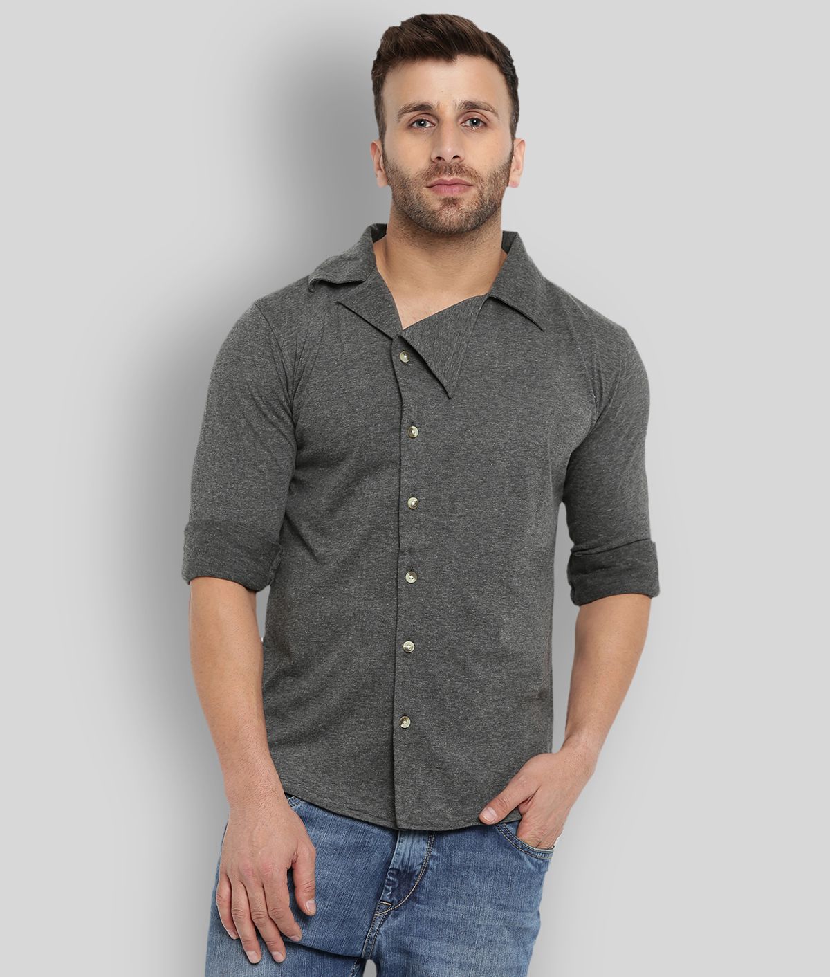 Gritstones - Grey Cotton Regular Fit Men's Casual Shirt ( Pack of 1 )