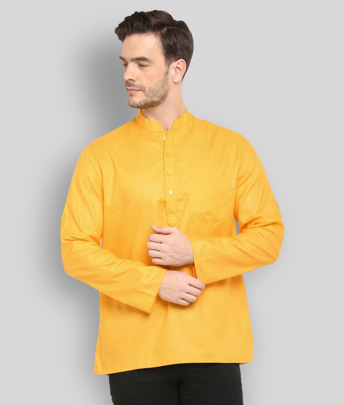    			Hangup - Mustard Cotton Men's Shirt Style Kurta ( Pack of 1 )