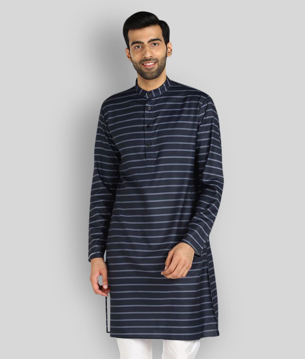     			Hangup - Navy Cotton Men's Regular Kurta ( Pack of 1 )