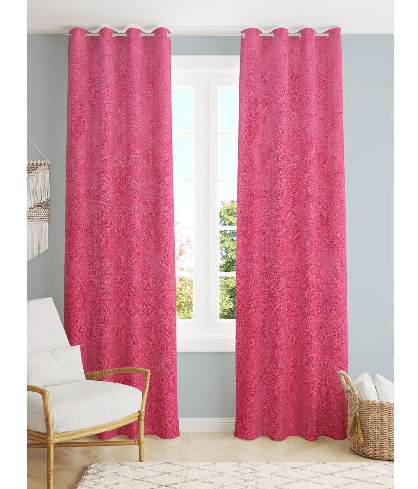     			Homefab India SelfDesign Blackout Eyelet Window Curtain 5ft (Pack of 2) - Pink