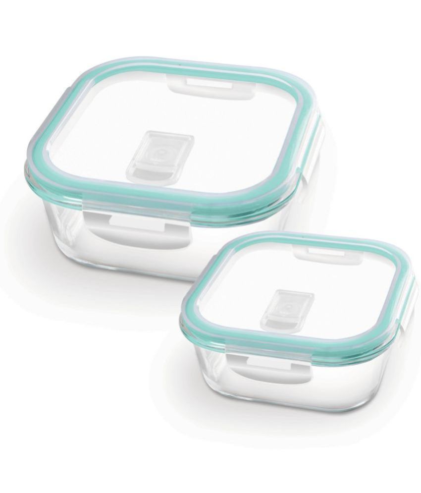     			Treo By Milton Hi Borosilicate Clip Fresh Square Container, Set of 2, 320 ml, 520 ml, Transparent