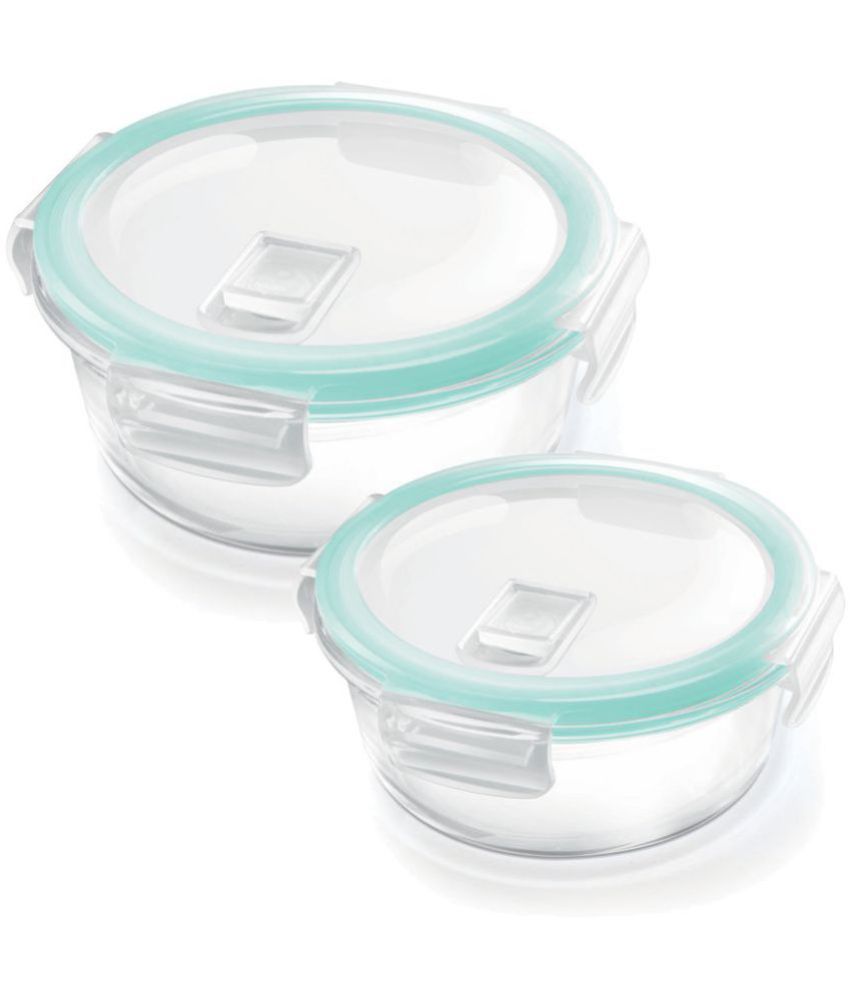     			Treo By Milton Hi Borosilicate Clip Fresh Round Container, Set of 2, 400 ml, 620 ml, Transparent