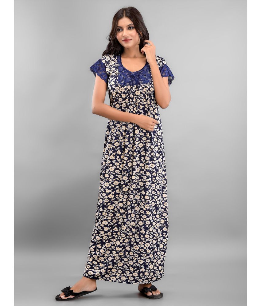     			Anjaneya Creations - Blue Satin Women's Nightwear Nighty & Night Gowns ( Pack of 1 )