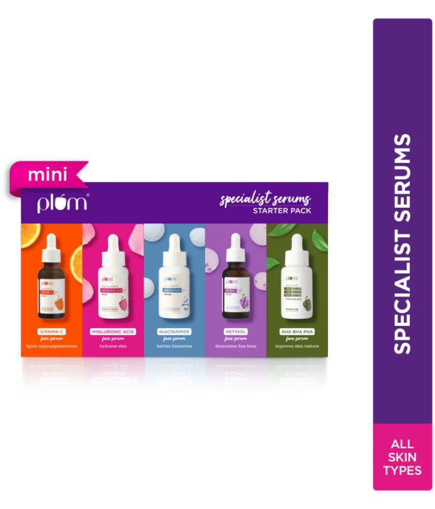     			Plum Specialist Serums - Starter Pack | Set of 5 Mini Serums | Vitamin C, Hyaluronic, Niacinamide, Retinol, AHA BHA PHA Peel |For Glowing, Hydrated, Clear, Smooth & Even-toned Skin | Beginner Friendly | Fragrance-Free | 100% Vegan