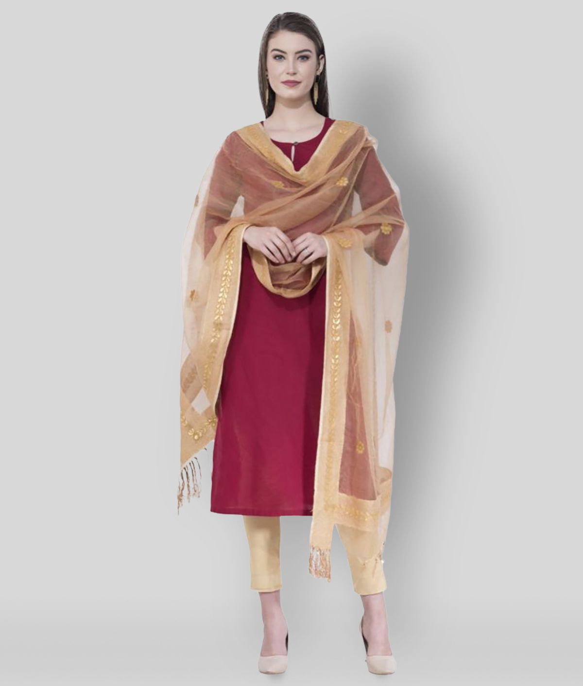     			A R Silk Gold Organza Gota Patti Dupatta