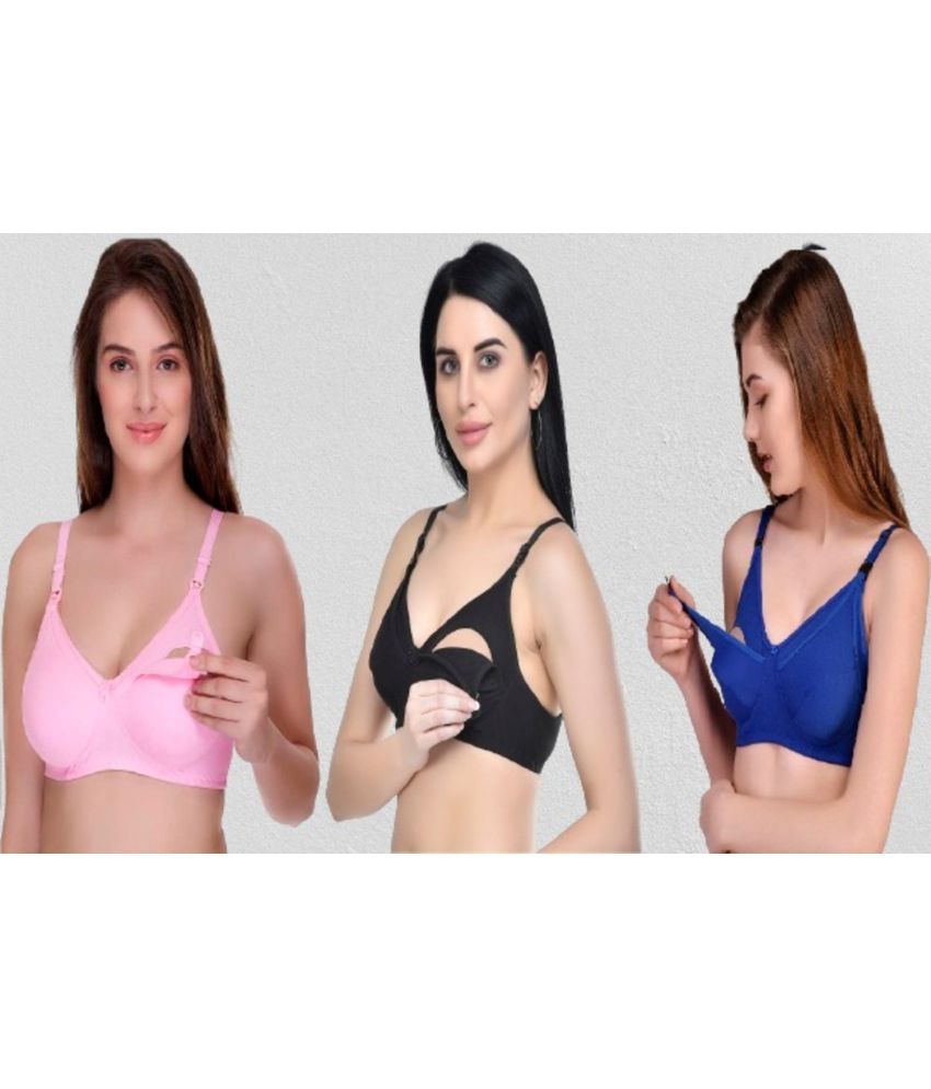     			Desiprime - Multicolor Cotton Solid Women's Maternity Bra ( Pack of 3 )