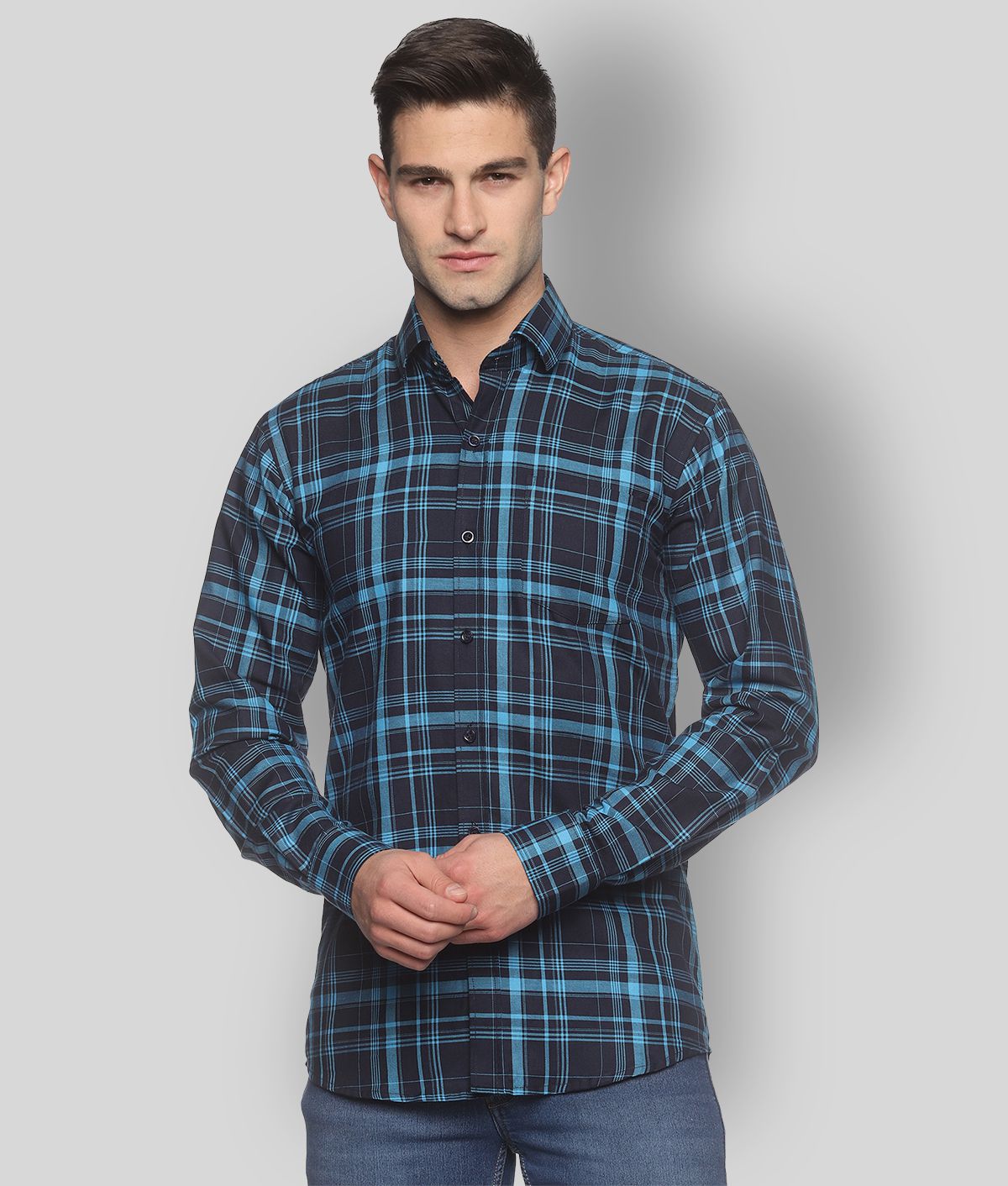     			YHA - Navy Blue 100% Cotton Regular Fit Men's Casual Shirt ( Pack of 1 )