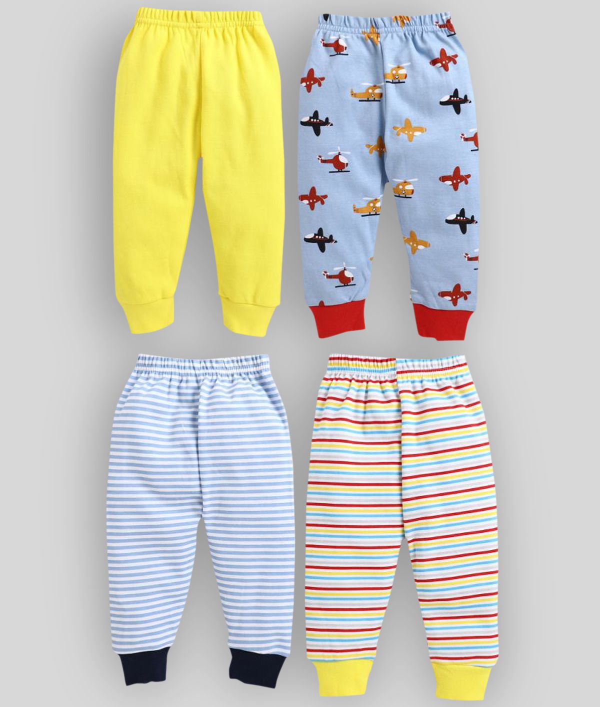     			BUMZEE Yellow & Blue Full Length Pajamas For Boys Pack Of 4 Age - 3-6 Months