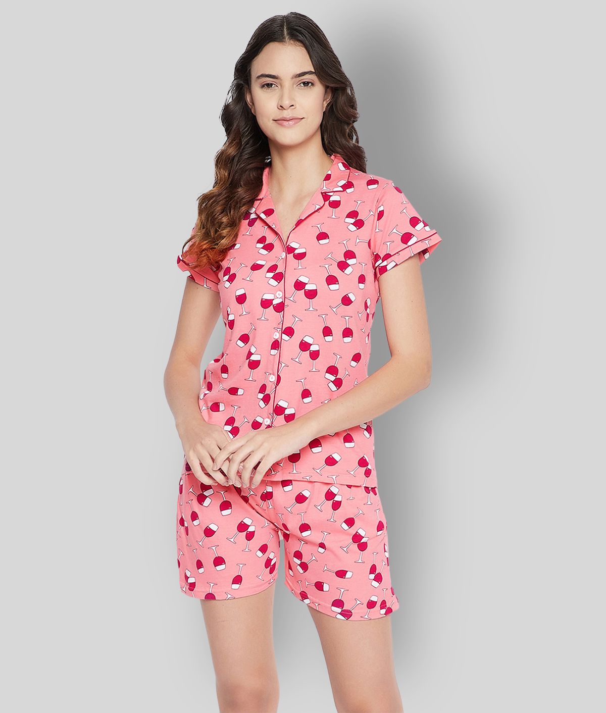     			Clovia - Pink Cotton Women's Nightwear Nightsuit Sets ( Pack of 2 )