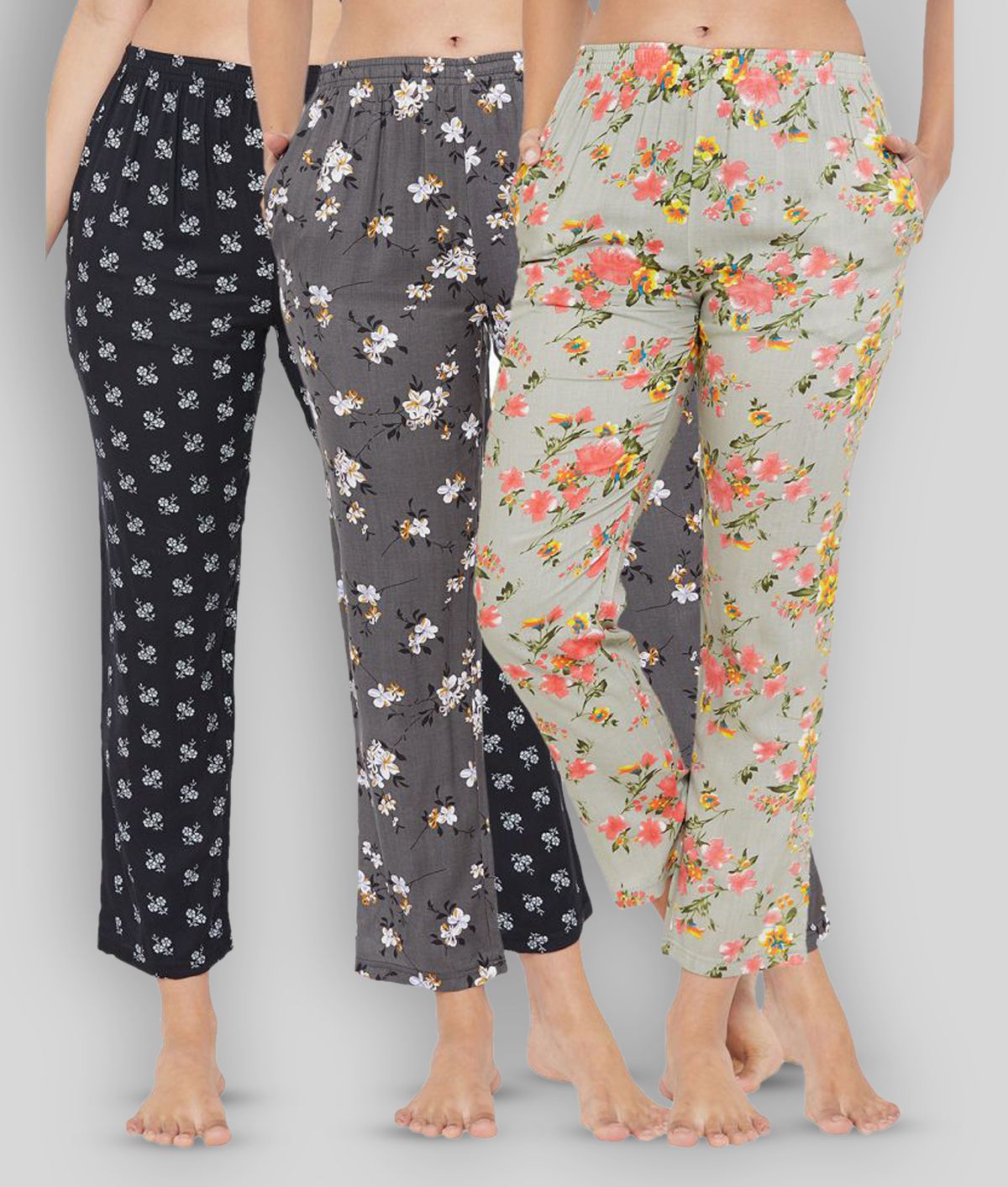     			Clovia Rayon Pajamas - Multi Color Pack of 3