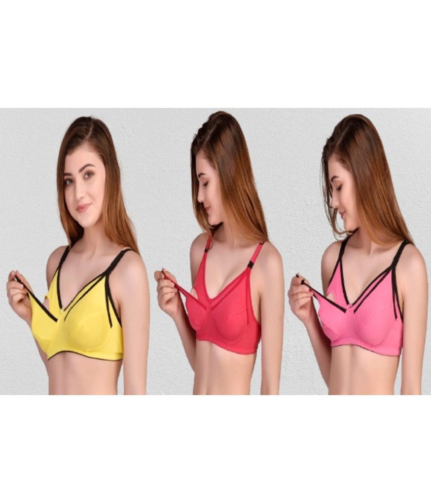     			Desiprime - Multicolor Cotton Solid Women's Maternity Bra ( Pack of 3 )