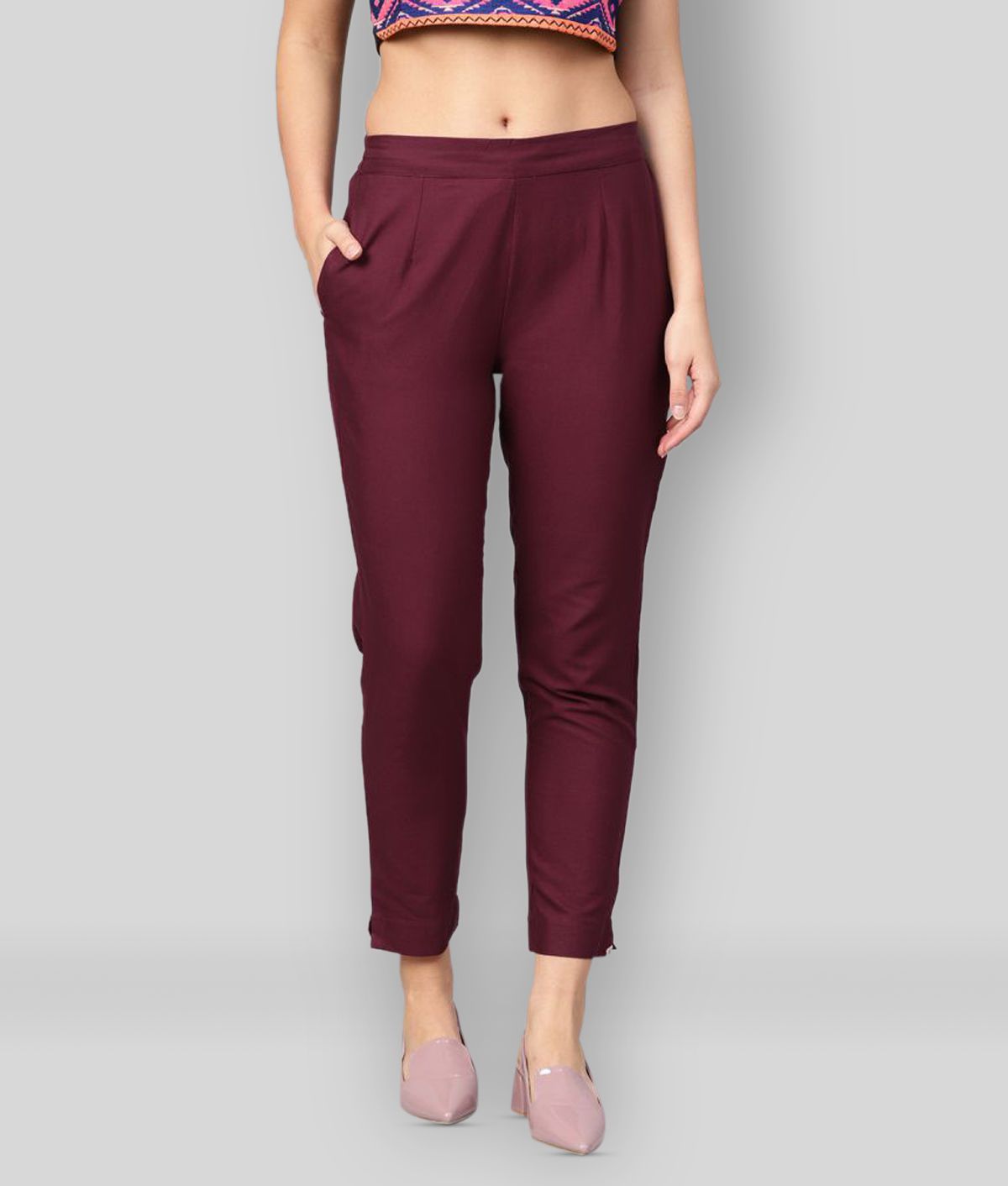     			Juniper - Maroon Cotton Slim Fit Women's Casual Pants  ( Pack of 1 )