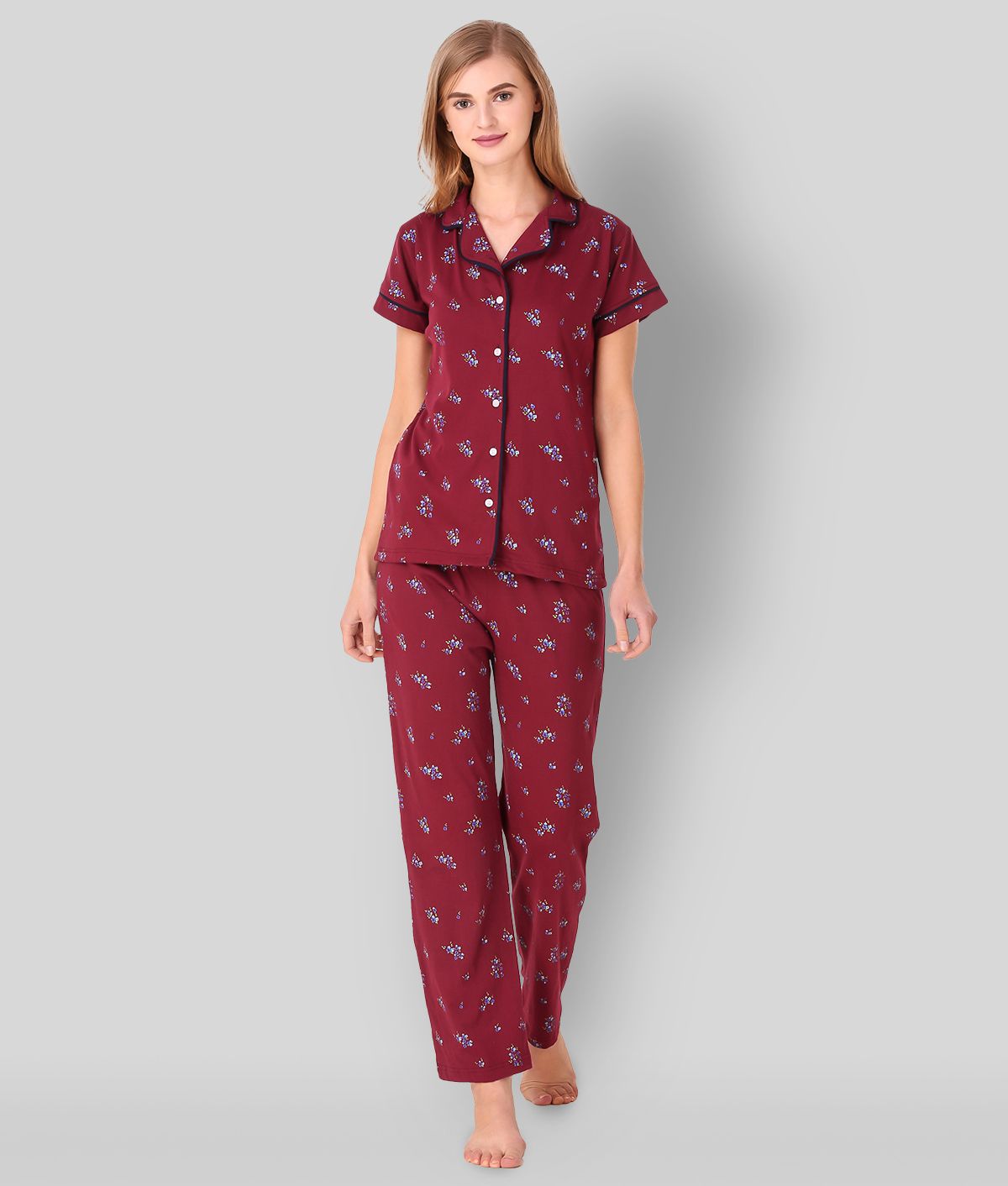     			Masha - Maroon Cotton Women's Nightwear Nightsuit Sets ( Pack of 1 )