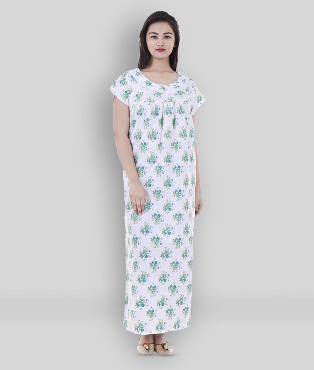     			Raj Cotton Nighty & Night Gowns - White