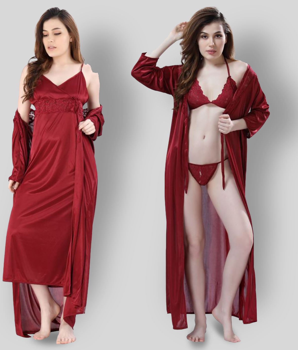     			Romaisa - Maroon Satin Women's Nightwear Nighty & Night Gowns ( Pack of 4 )