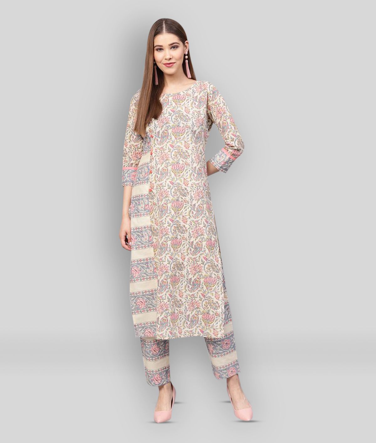     			Yufta - Beige Straight Cotton Women's Stitched Salwar Suit ( Pack of 1 )