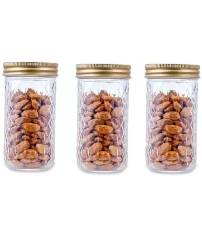     			CROCO JAR - Gold Glass Food Container ( Pack of 3 )