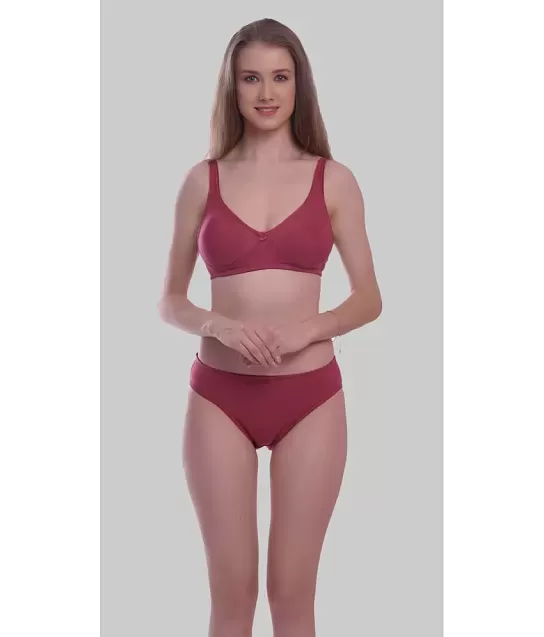 Buy online Cotton Red Bra Panty Set from lingerie for Women by