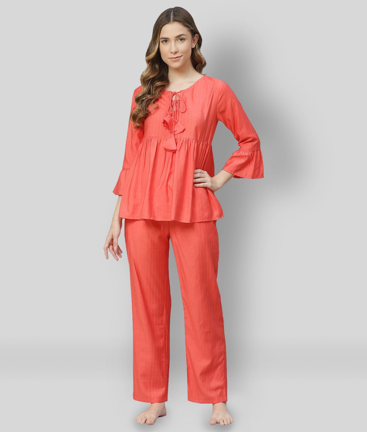 Cottinfab - Orange Cotton Women's Nightwear Nightsuit Sets ( Pack of 1 )