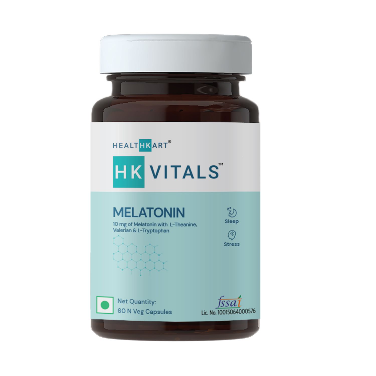 HealthKart HK Vitals Melatonin 10mg with Valerian for Deep Sleep |Stress & Anxiety Relief |60 Capsules