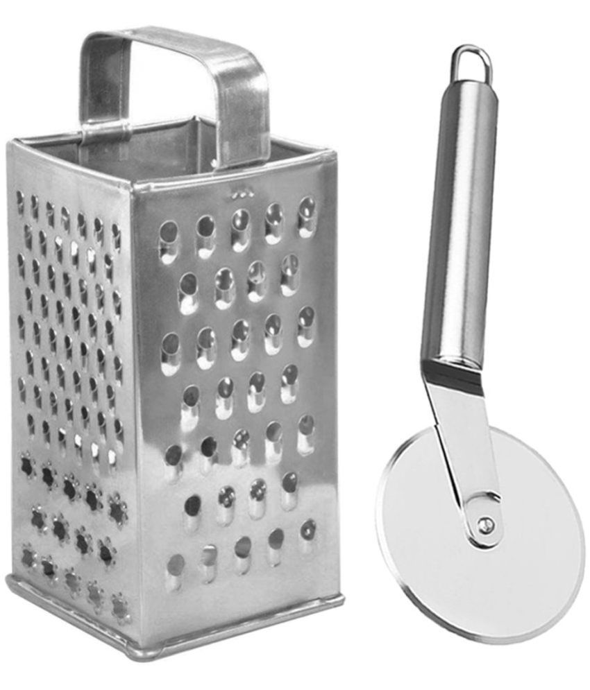     			JISUN - Silver Stainless Steel Big Grater+Pizza Cutter ( Pack 2 )