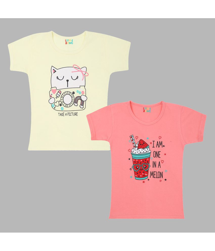     			Little Zing - Peach Cotton Girls T-Shirt ( Pack of 2 )