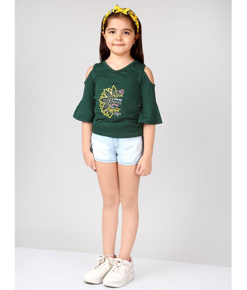     			Naughty Ninos - Olive Cotton Blend Girls Top With Shorts ( Pack of 1 )