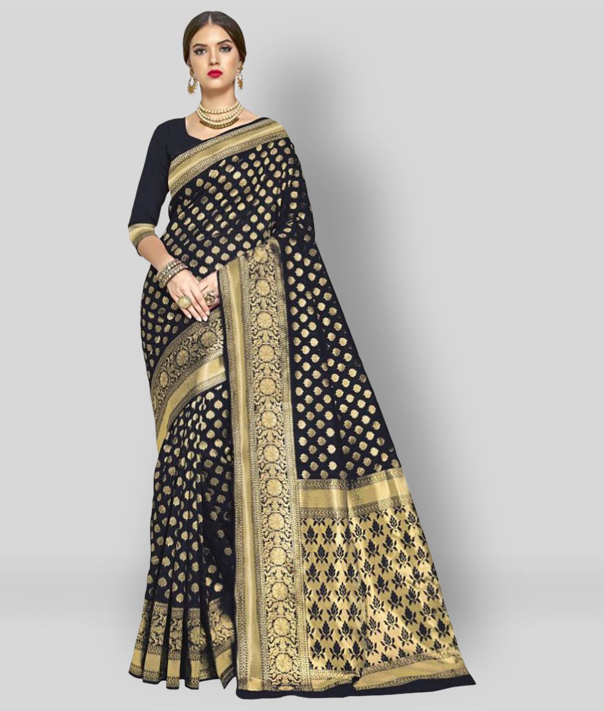     			Sherine - Black Silk Blend Saree With Blouse Piece (Pack of 1)