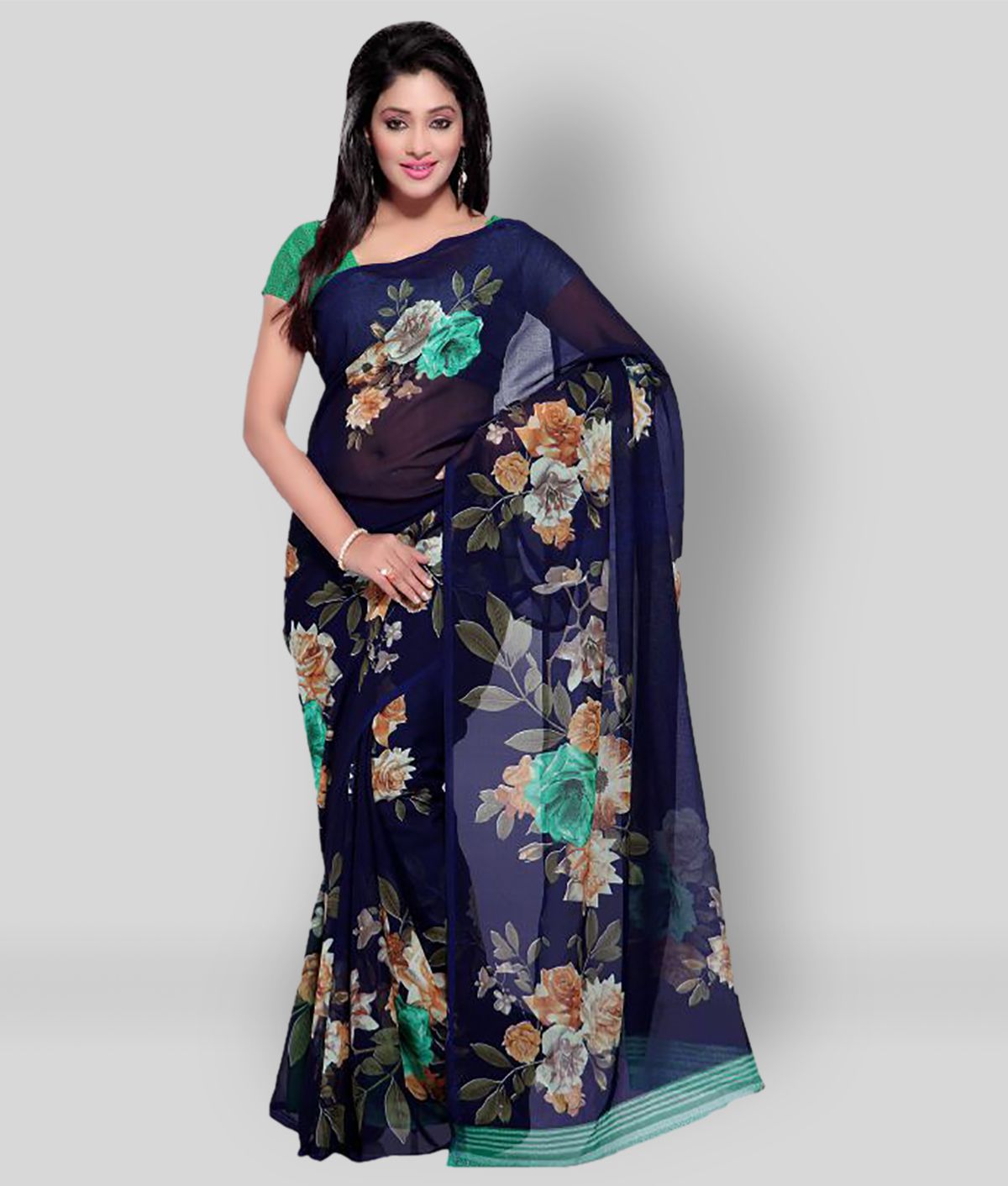     			ANAND SAREES - Blue Georgette Saree With Blouse Piece (Pack of 1)