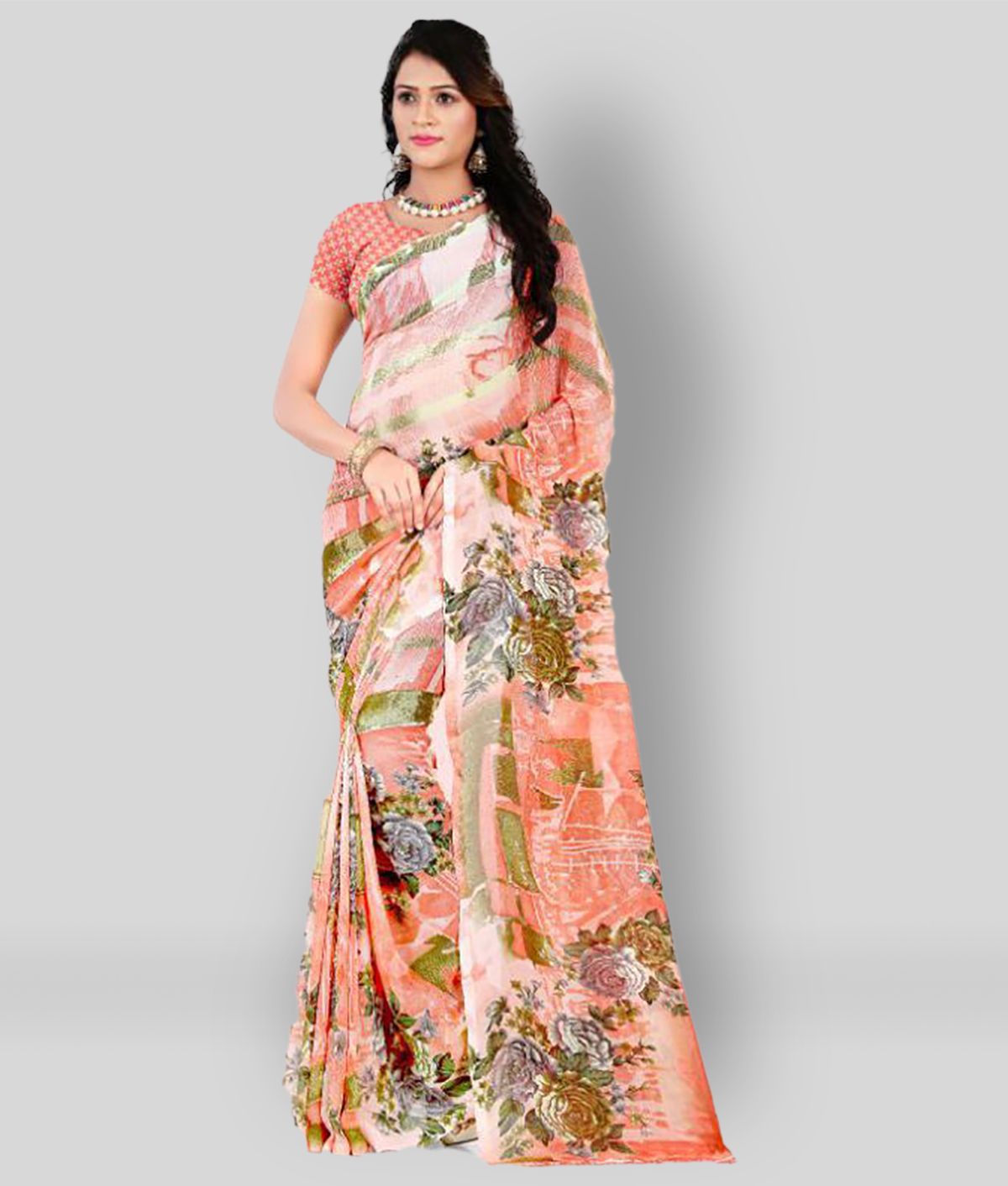     			ANAND SAREES - Multicolor Georgette Saree With Blouse Piece (Pack of 1)