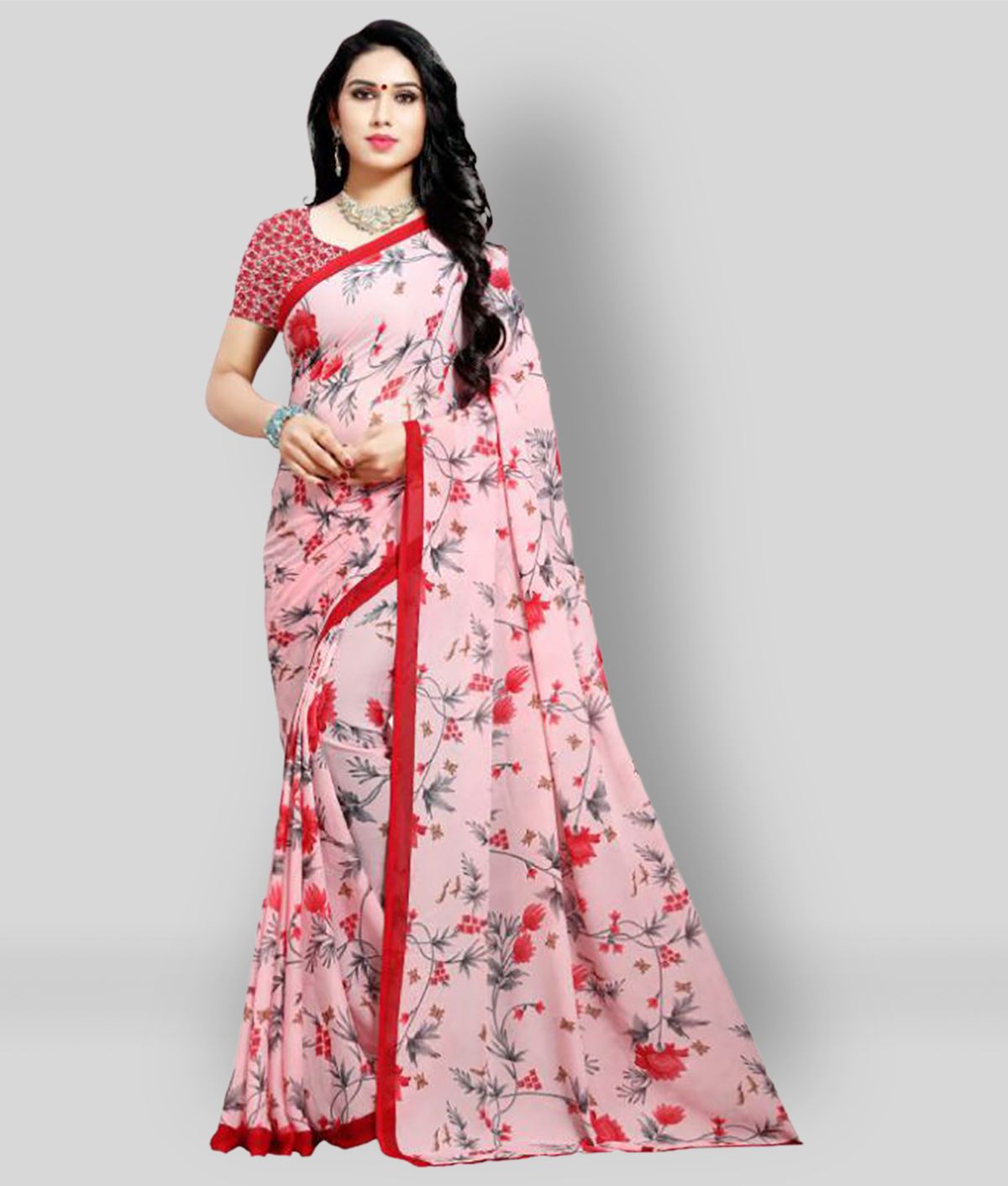     			ANAND SAREES - Pink Georgette Saree With Blouse Piece (Pack of 1)
