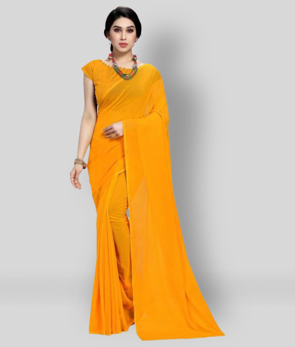     			ANAND SAREES - Yellow Georgette Saree With Blouse Piece (Pack of 1)