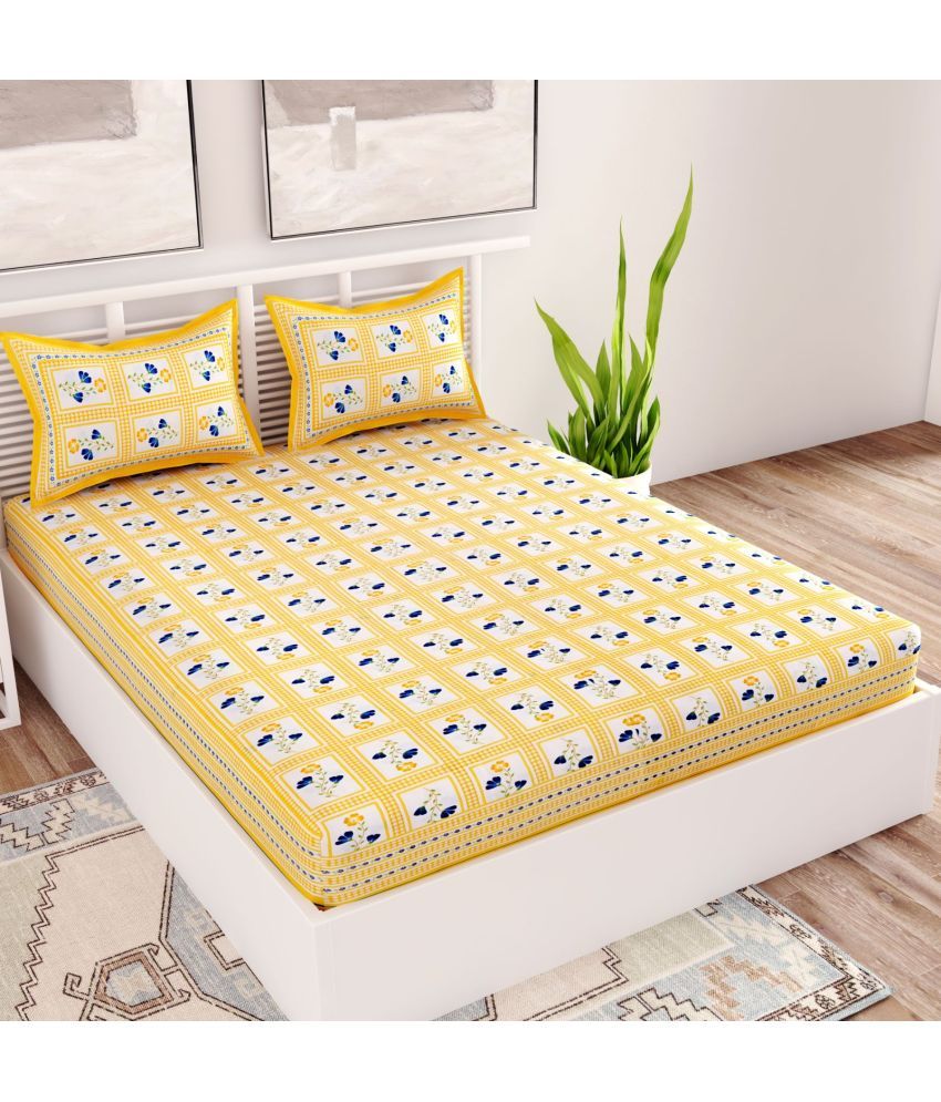     			Uniqchoice - Yellow Cotton Double Bedsheet with 2 Pillow Covers