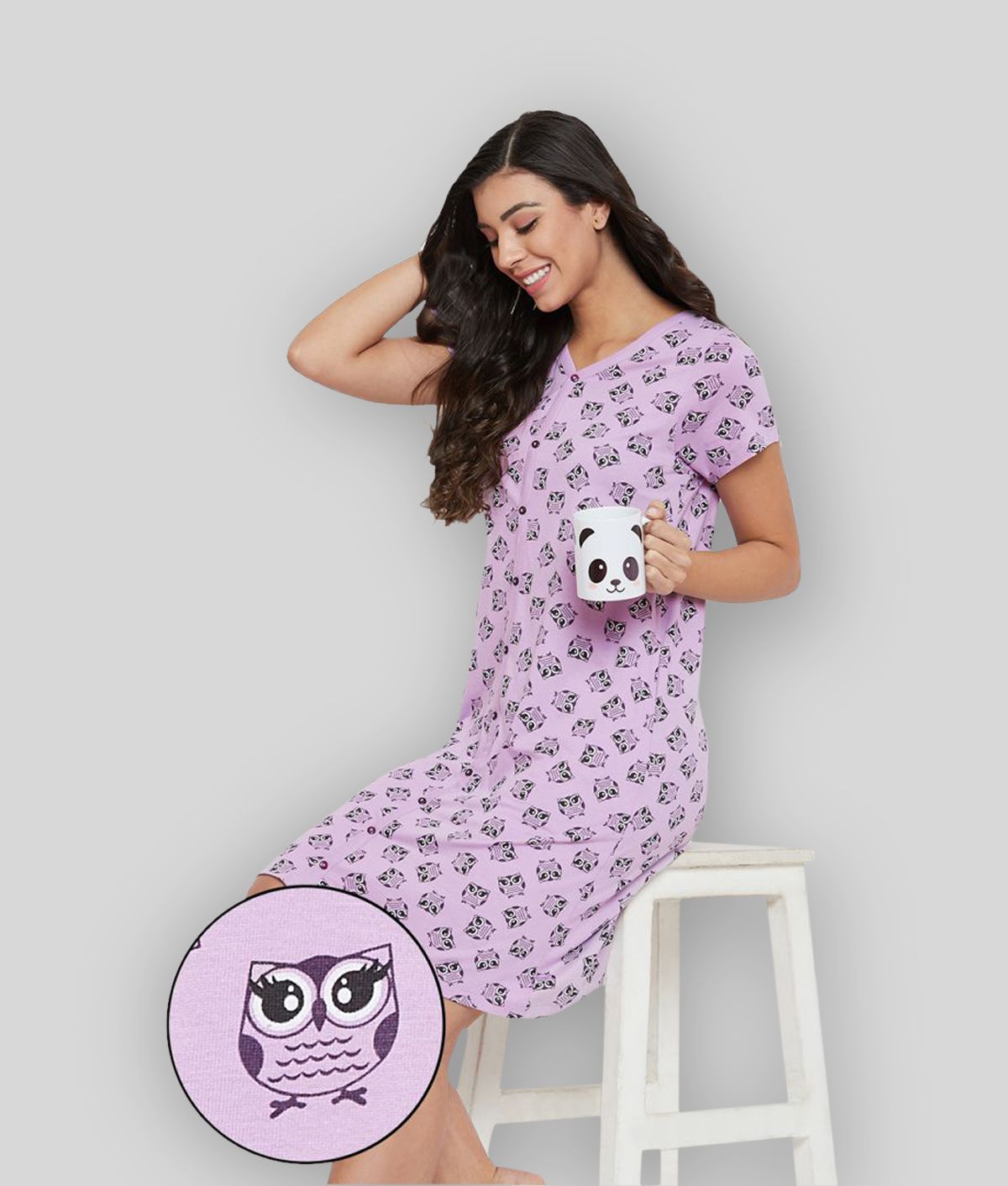     			Clovia - Purple Cotton Women's Nightwear Nighty & Night Gowns ( Pack of 1 )