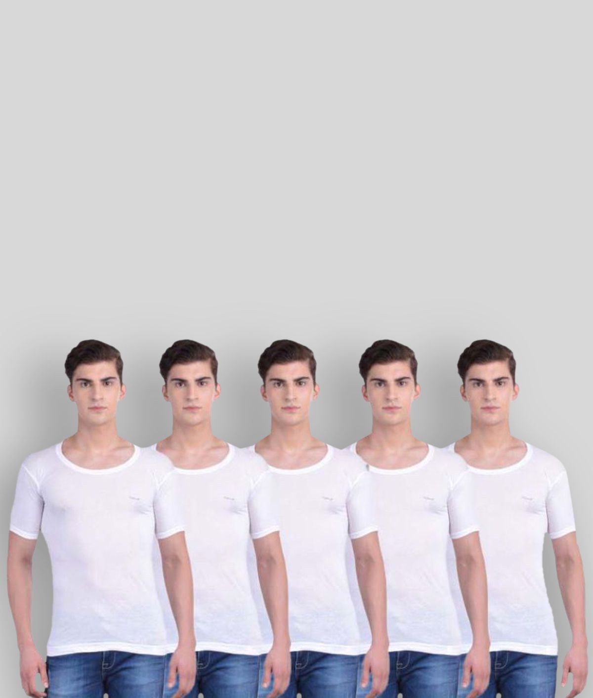     			Pack of 5 Dollar Bigboss White Solid Cotton Blend Men Vest