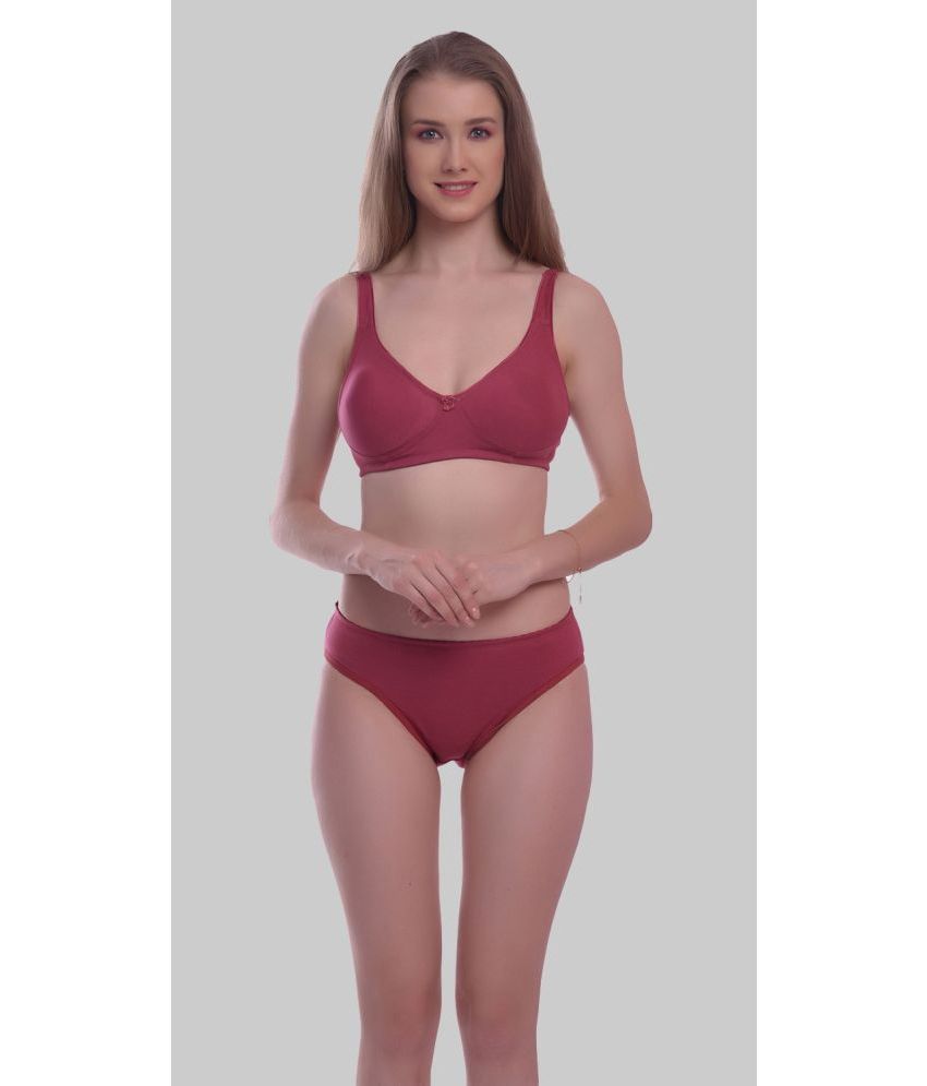     			Elina - Red Cotton Blend Women's Bra & Panty Set ( Pack of 1 )