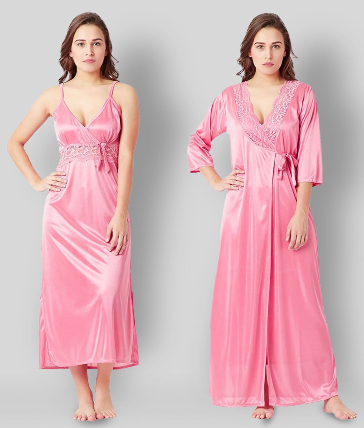     			Romaisa - Pink Satin Women's Nightwear Nighty & Night Gowns ( Pack of 2 )
