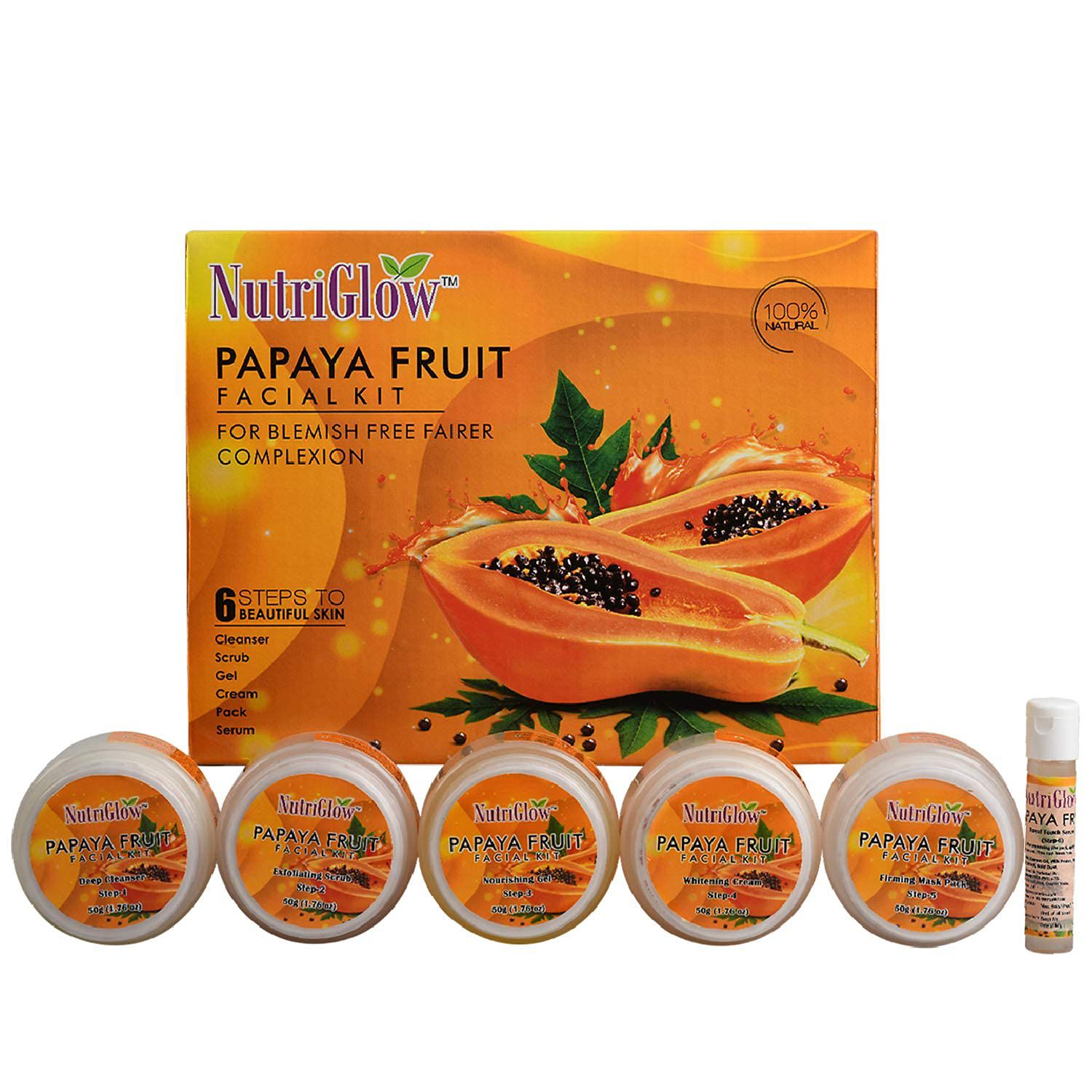     			NutriGlow Papaya Fruit Facial Kit for Men, Women for Glowing Skin with Papaya & Lemon Extract for Blemish Free, Dark Spot, 250gm + 10ml